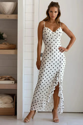 Ivory Polka Dot Mesh Ruffled Dress