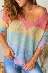 Multi Color Frayed Sweater