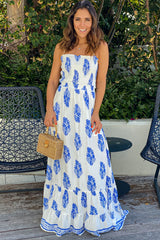 Off White Printed Maxi Dress With Strappy Back