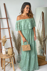 Sage Lace Off Shoulder Maxi Dress