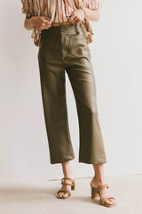Sadie Wide Leg Pants in Olive Leather FINAL SALE