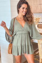 Olive Button Down Detail Romper