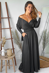 Black Maxi Dress With Dolman Sleeves And Pockets