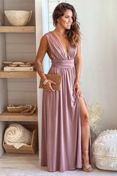Blush V Neck Maxi Dress With Slit