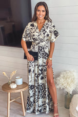 Cream Printed Multi Tie Maxi Dress