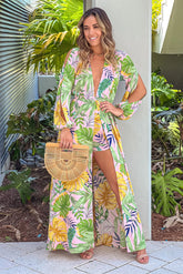 Pink Tropical Print High Low Romper