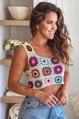 Multi Color Floral Crochet Crop Top