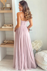 Mauve Tulle Maxi Dress With Front Tie