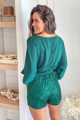 Hunter Green Sequin Bottom Romper