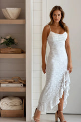 Off White Lace Ruffled Dress