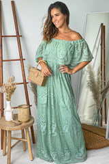 Sage Lace Off Shoulder Maxi Dress