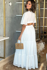 Off White V Neck Maxi Dress with Open Back