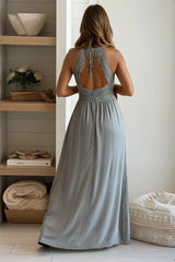Sage Smocked Top Maxi Dress With Crochet Back