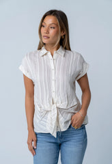 Darian Striped Button Up in Cream
