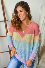 Multi Color Frayed Sweater