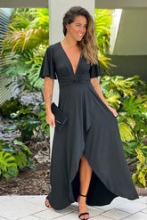 Black High Low Twist Dress With Short Sleeves