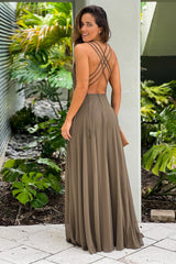 Olive Maxi Dress With Criss Cross Back