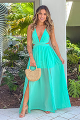 Mint Cut Out Maxi Dress with Slit