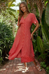Ember Floral Midi Dress in Red FINAL SALE