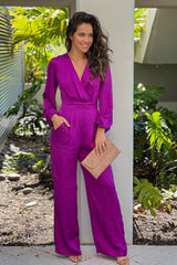 Orchid Satin Jumpsuit With Pockets