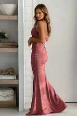 Mauve Side Twist Satin Maxi Dress