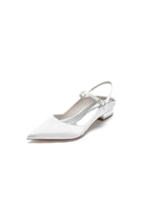 Satin Pointed Toe Buckle Kitten Heels