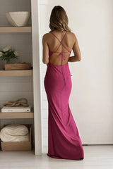Magenta Rhinestone Embellished Maxi Dress