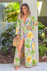 Pink Tropical Print High Low Romper