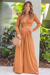 Camel V Neck Top And Pants Set