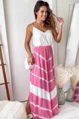 White And Fuchsia Tie Dye Maxi Dress