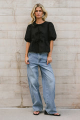 Natalia Peplum Tie Blouse in Black FINAL SALE