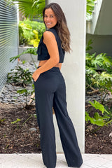 Black Button Down Top And Pants Set
