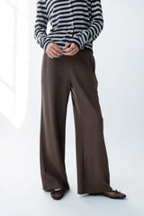 Ronda Ribbed Wide Leg Pants in Brown