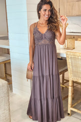 Charcoal Crochet Top Maxi Dress