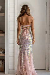 Blush Sequin Maxi Dress With Mesh Mermaid Skirt