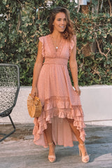 Blush Polka Dot High Low Dress with Ruffles