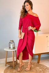 Burgundy One Shoulder Ruched Dress