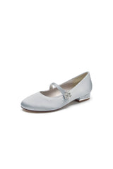 Round Toe Crystal Flower Flats