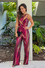 Raspberry Sequin Asymmetric Top Jumpsuit