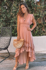 Blush Polka Dot High Low Dress with Ruffles