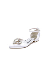 Satin Pointed Toe Ankle Strap Rhinestone Kitten Heels