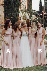Elegant Light Pink Chiffon Floor Length Long Bridesmaid Dress