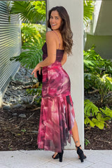 Black Printed Asymmetrical Ruffled Dress
