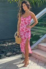 Pink Floral Dress With Slit