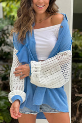 Blue Oversized Button Down Shirt With Crochet