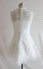 A Line Short Tulle Lace Satin Weddig Dress