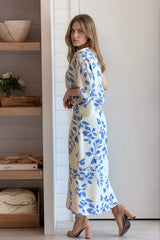 Blue Printed One Shoulder Midi Dress