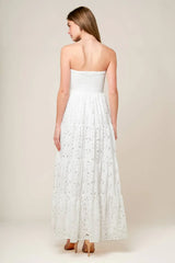 WISHING WELL STRAPLESS WHITE LACE MAXI DRESS