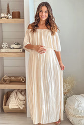 Champagne Pleated Satin Maternity Maxi Dress