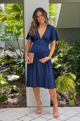 Midnight Blue Maternity Midi Dress With Short Sleeves